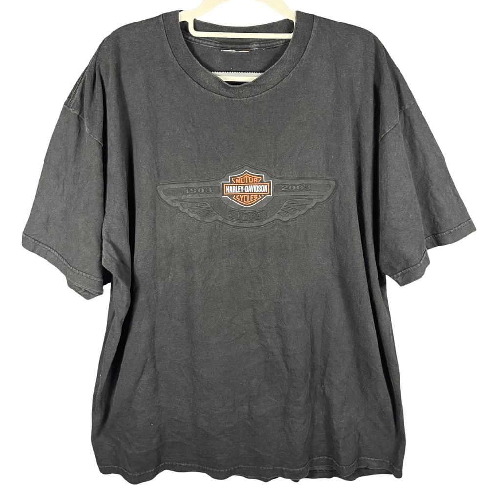 Harley-Davidson T-Shirt Mens XL Black 100th Anniversary Raised Print 2003
